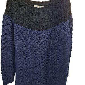 Boden Size 16 Cable Knit Sweater Black & Blue Wool/Alpaca Blend Warm Winter